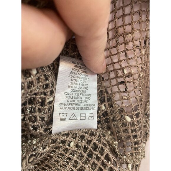 Nina Leonard Women's Size 1X Brown & Tan Mesh 3/4in Sleeves Button Down Shirt - Picture 4 of 4